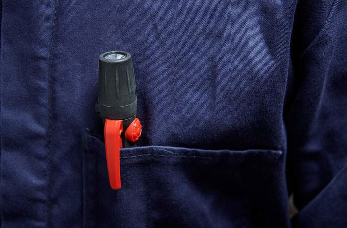 Fluke FL-45 EX Intrinsically Safe Flashlight, 45 lumens inside a shirt pocket